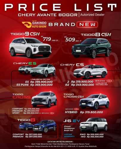 Pricelist Harga Chery pasirjambu 2025